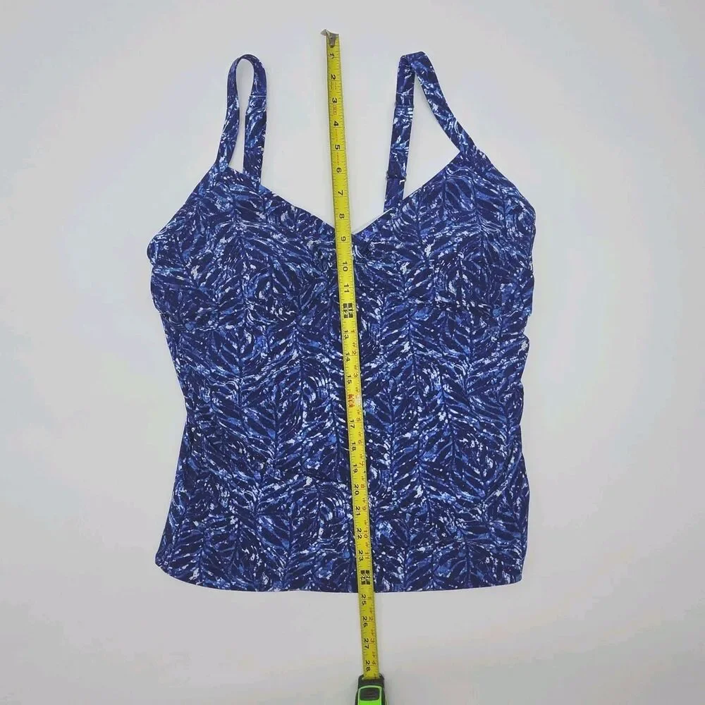 LL Bean Swim Top Tankini Women Sz 18 Padded Bra Blue White Adjustable UPF 50+